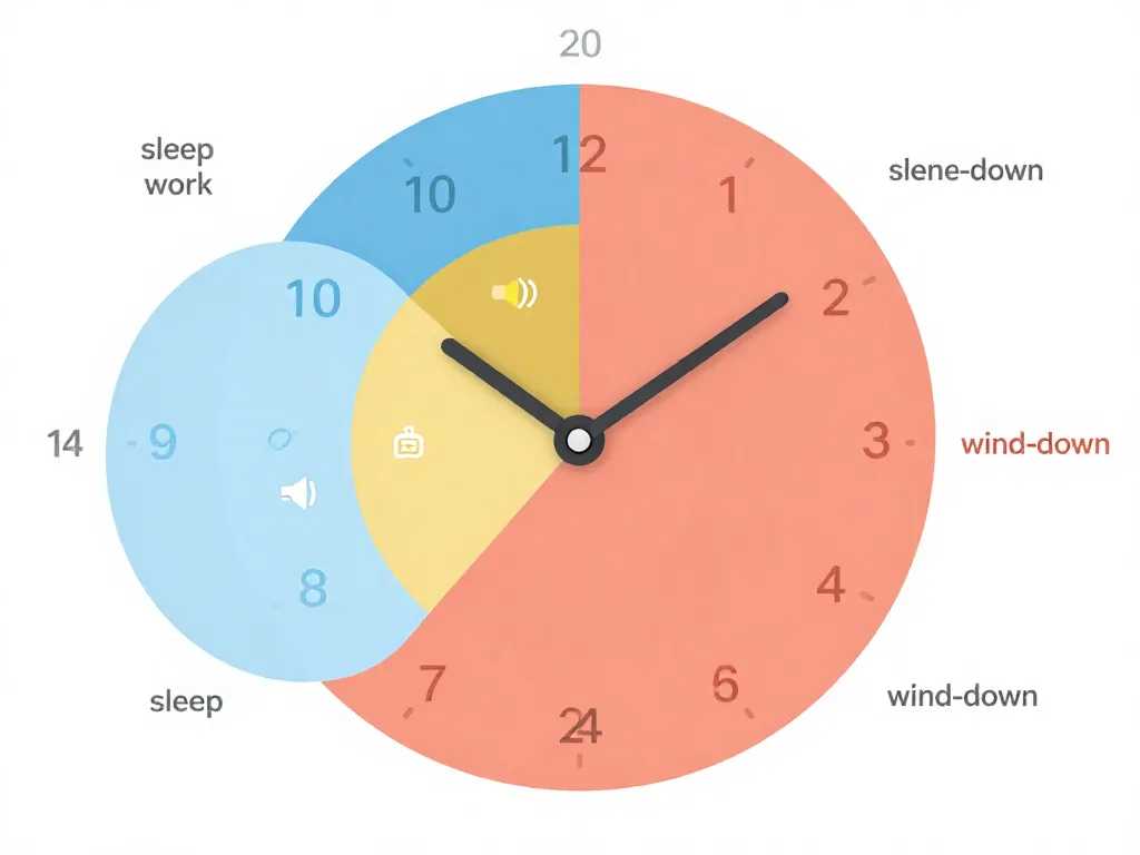 A 24-hour clock diagram showing two roommate schedules in different colors with overlap conflict zones highlighted