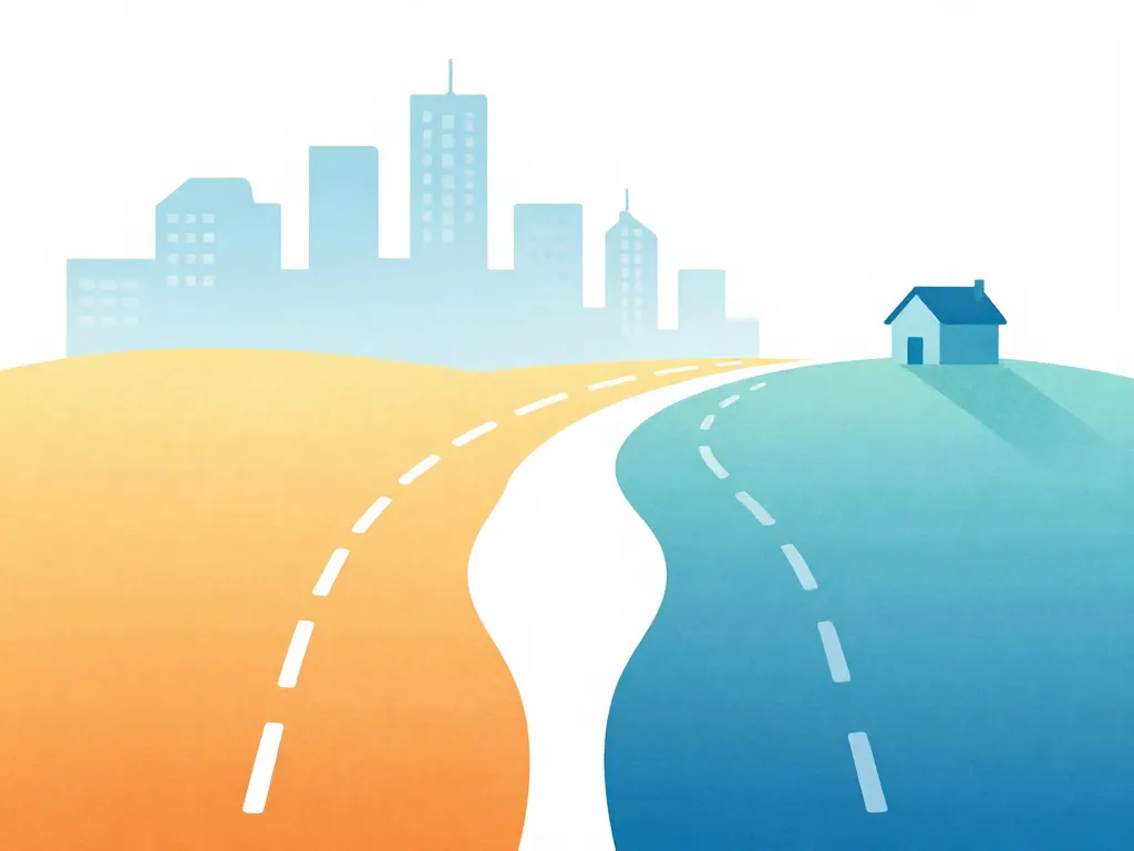 Illustration of a single path splitting into two diverging roads, representing cofounders with different visions for their startup