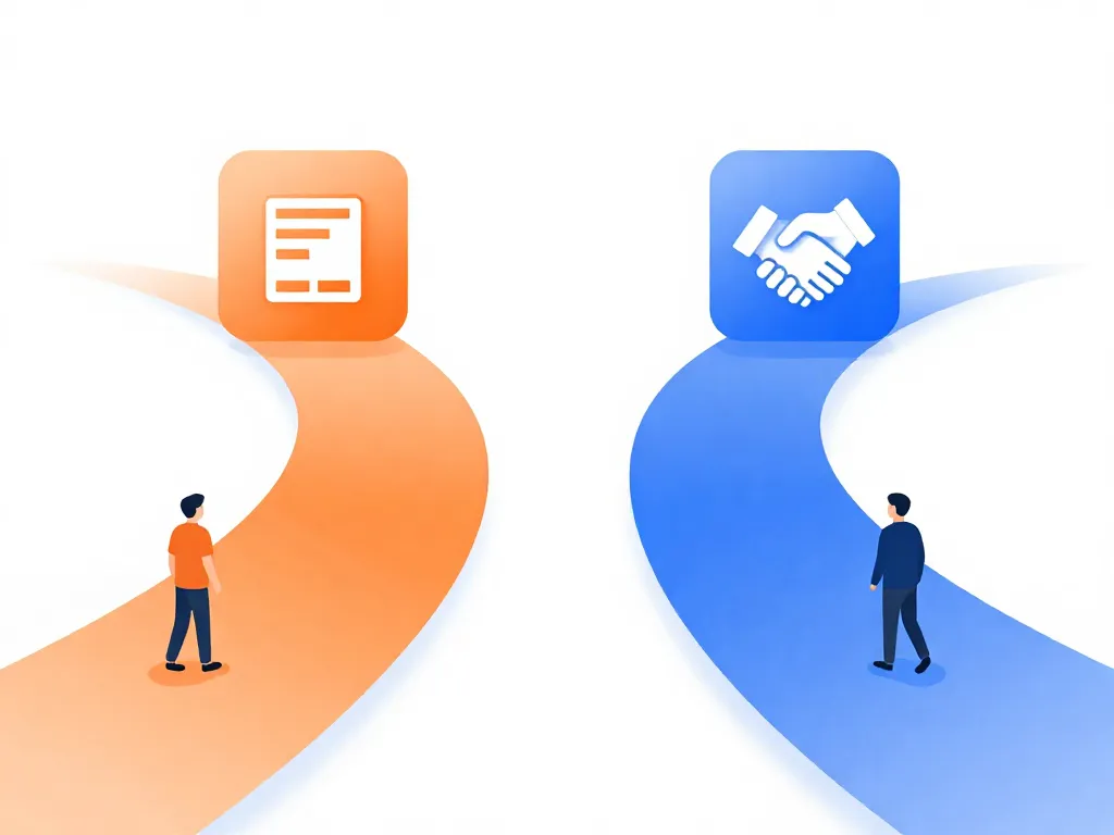 Illustration of two diverging paths representing cofounders drifting apart toward different company visions