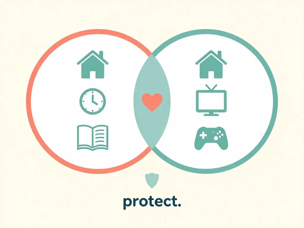 Illustration of two overlapping circles representing coparent households with a heart in the center symbolizing the child's wellbeing