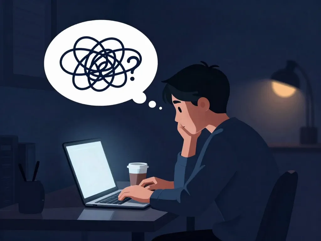 A founder sitting alone at night with tangled thoughts, reflecting on their co-founder relationship