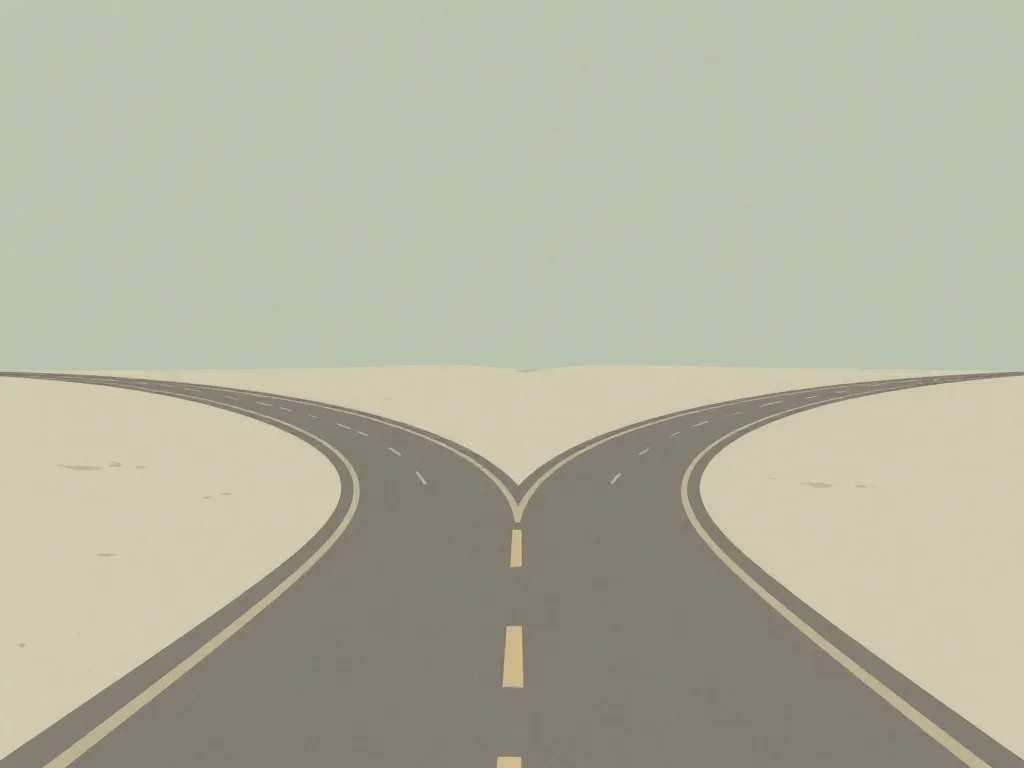 Illustration of a road subtly forking into two paths, representing the invisible divergence in co-founder decision-making