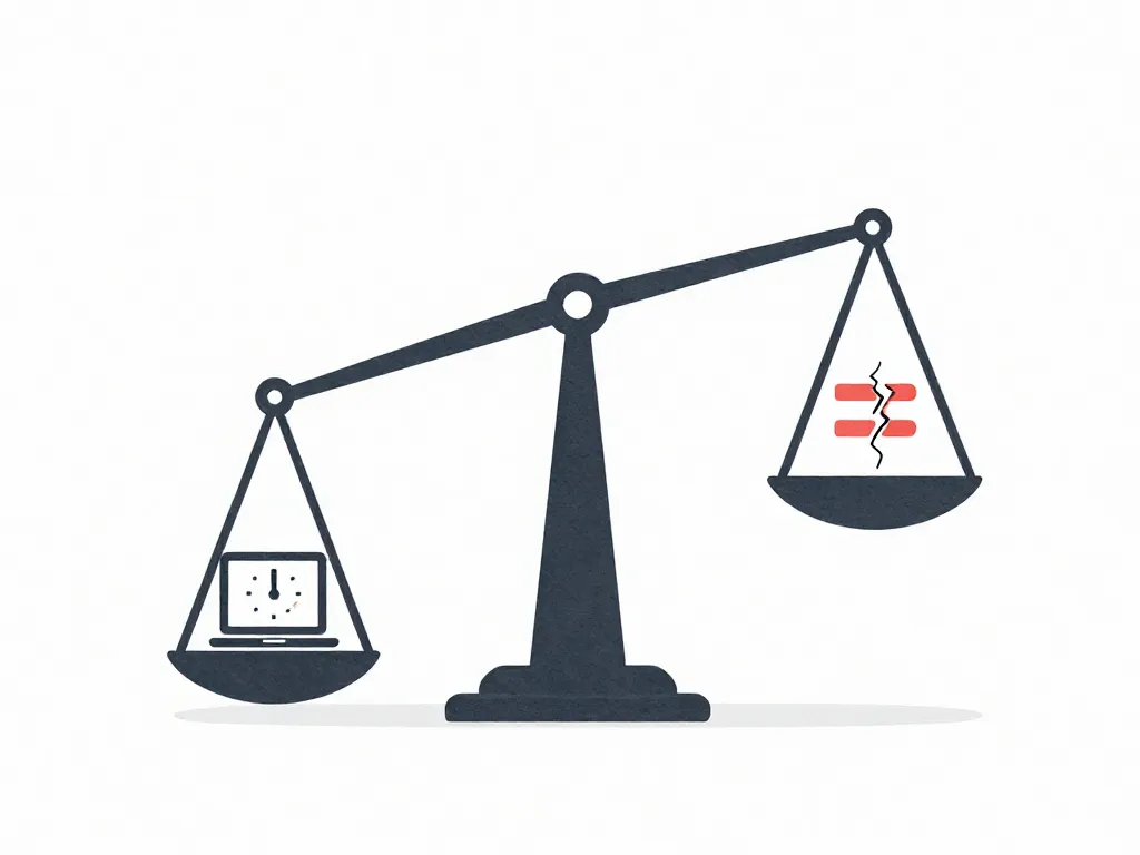 Illustration of an unbalanced scale with work icons weighing down one side and a cracking equality symbol on the other, representing co-founder equity imbalance