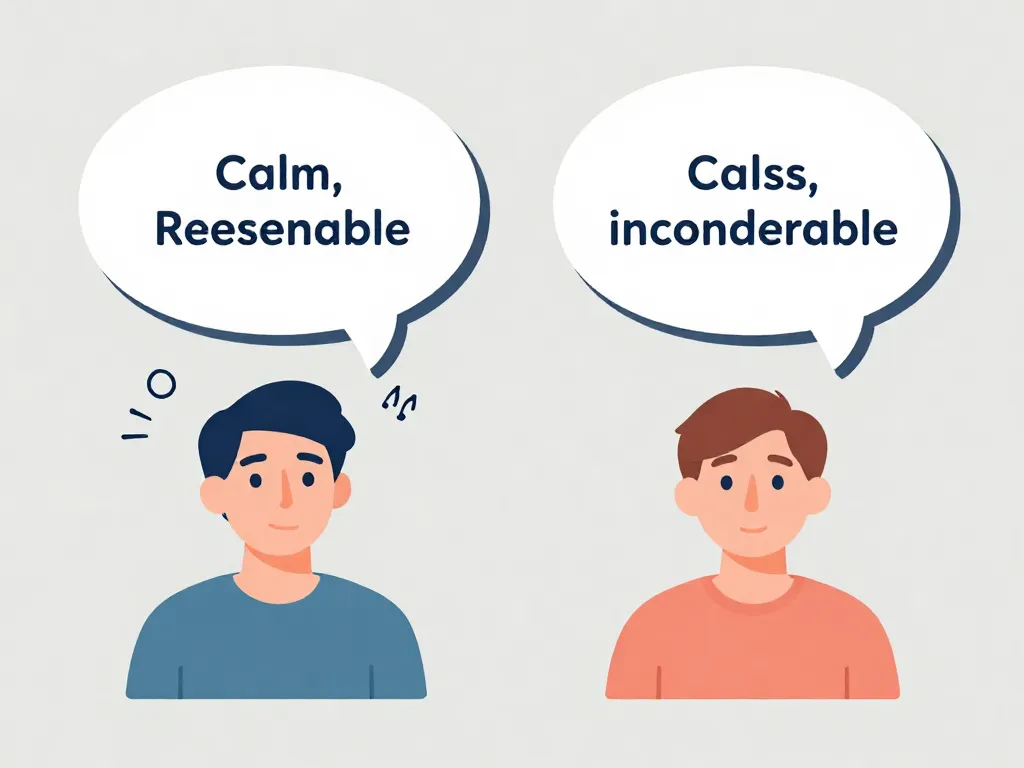 Illustration showing two contrasting perspectives in a roommate conflict, each person seeing themselves as reasonable and the other as the problem