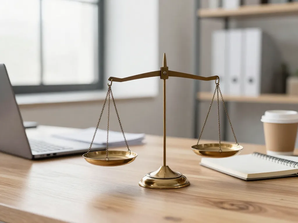 An unbalanced scale on a desk symbolizing workload and equity imbalance between co-founders