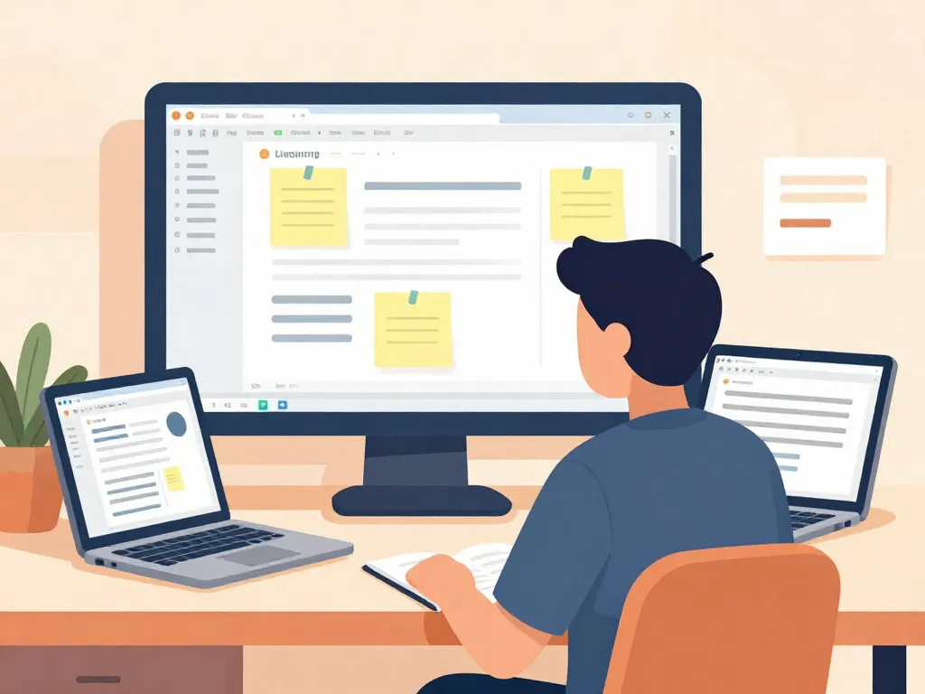 Illustration of a person working on multiple projects simultaneously, representing a cofounder with divided attention