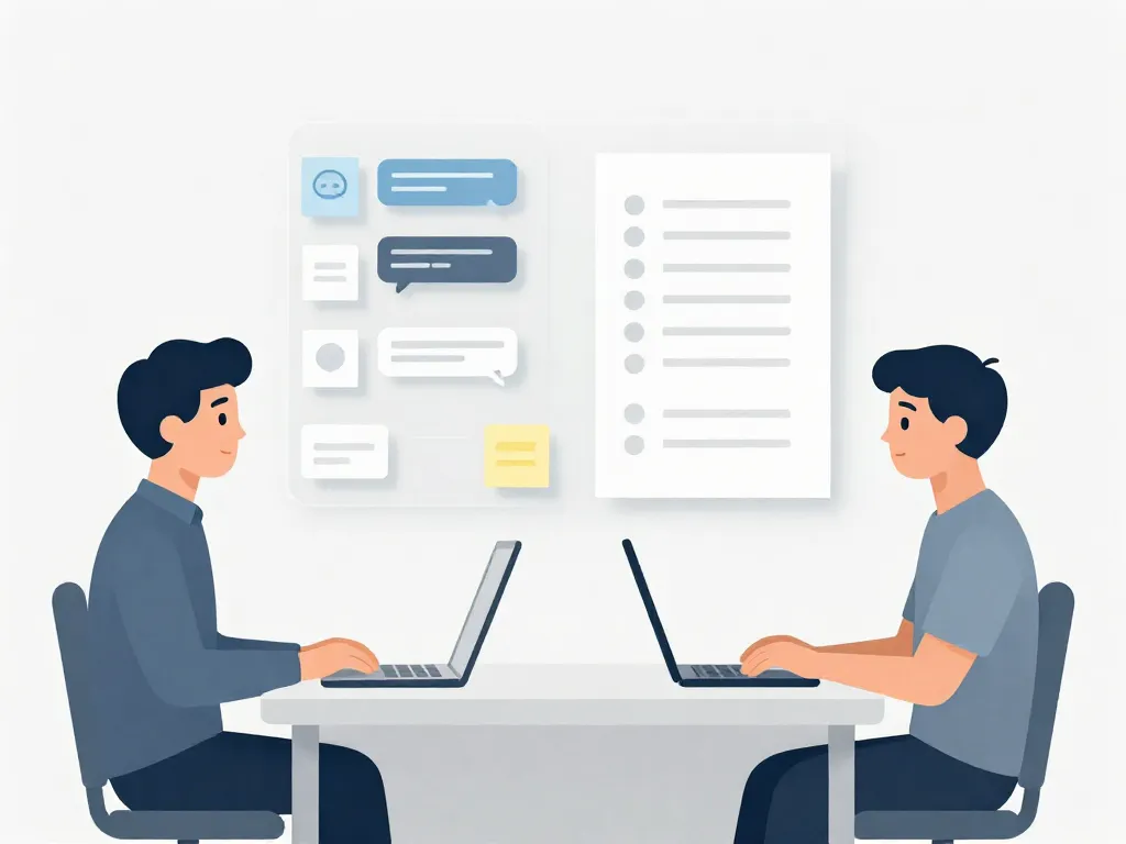 Illustration of two cofounders separated by a wall of tasks and messages, symbolizing operational distance masking deeper disconnection