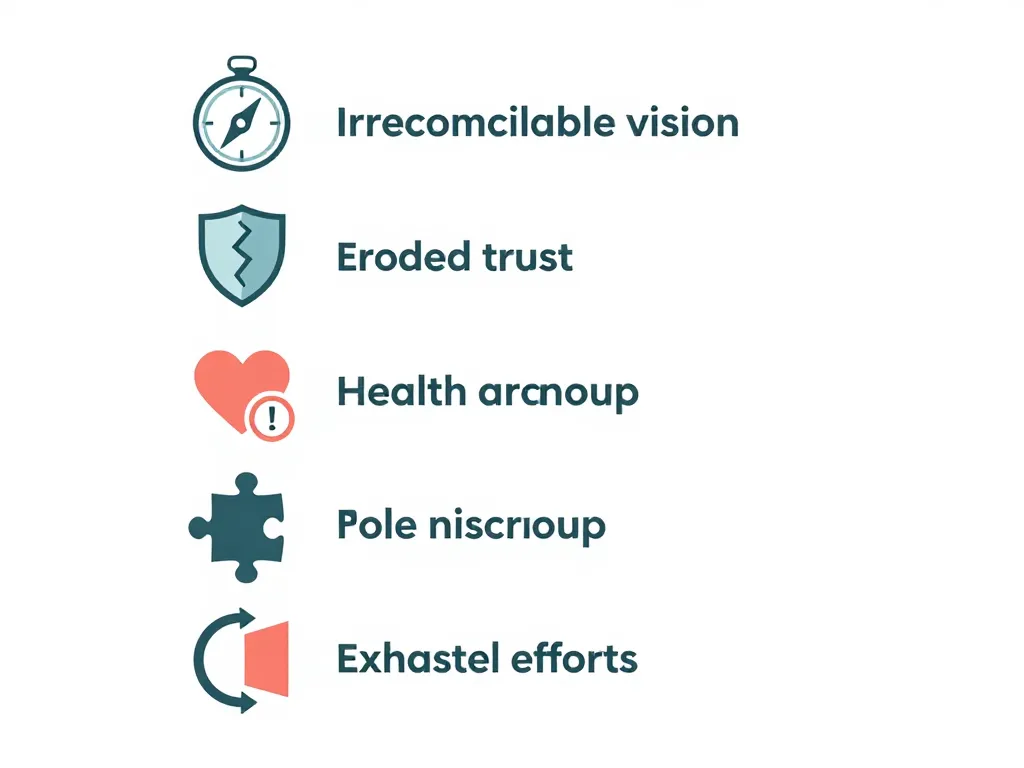 Illustration showing five warning signs that it may be time for a cofounder to leave their startup