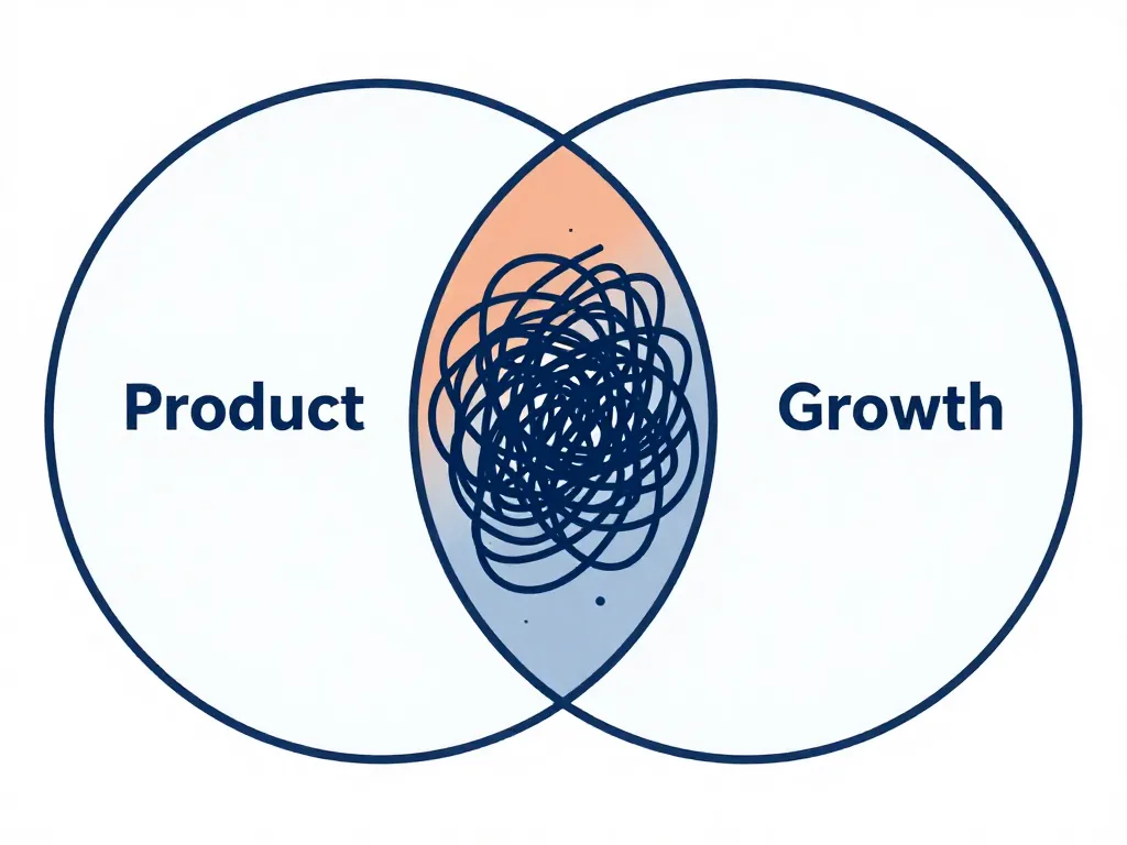 Venn diagram illustration showing overlapping cofounder responsibilities with chaotic scribbles in the shared zone representing role confusion