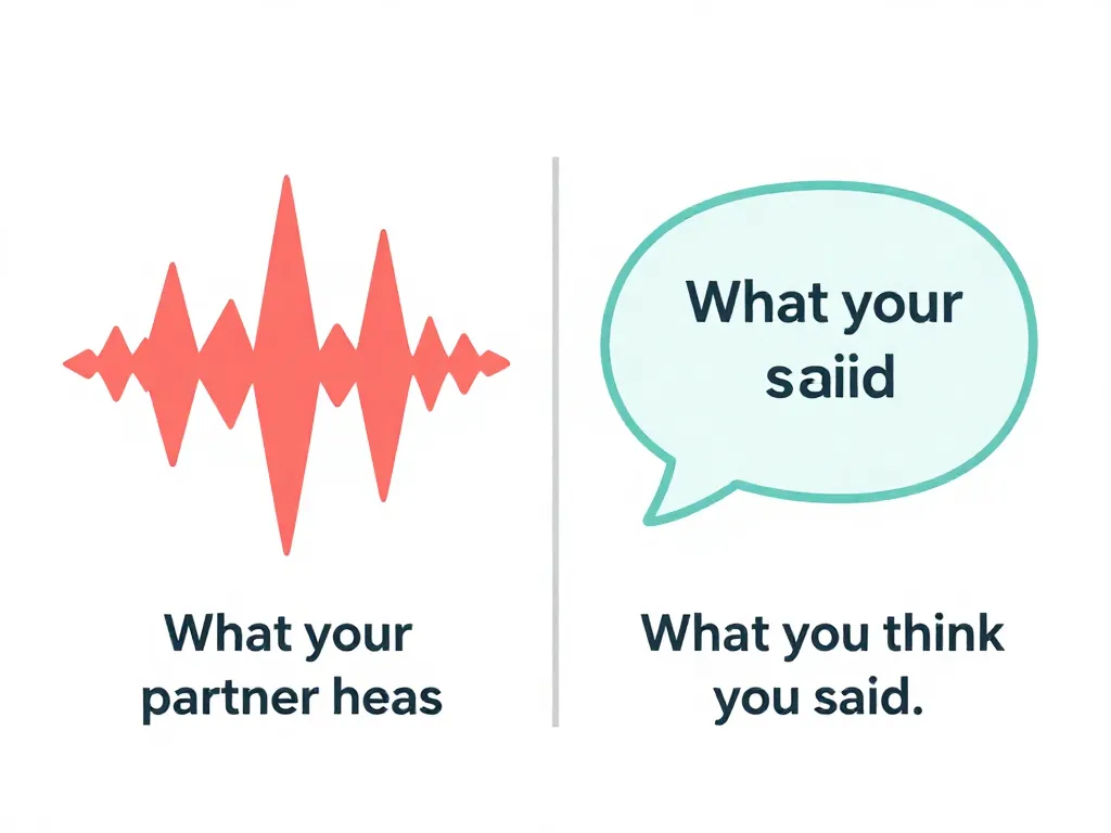 Illustration comparing what a person thinks they said versus the tone their partner actually hears