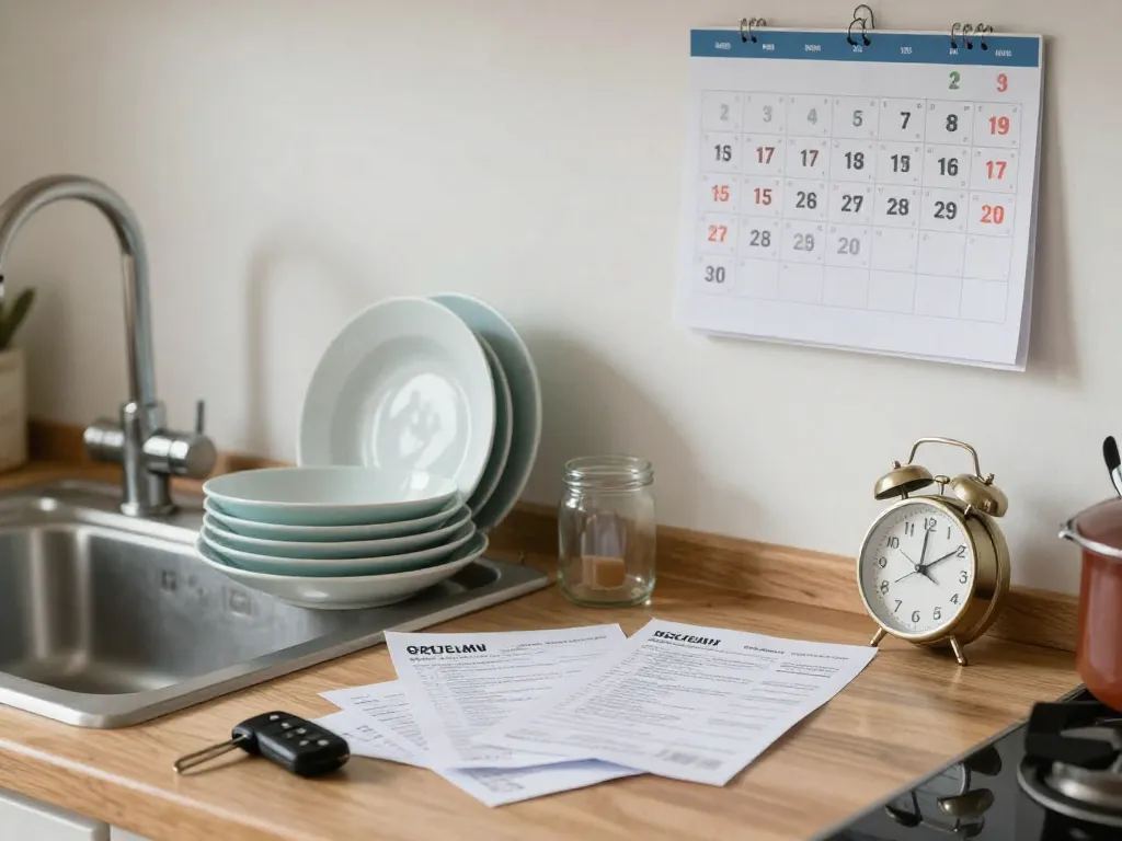 Busy kitchen counter showing common sources of household conflicts
