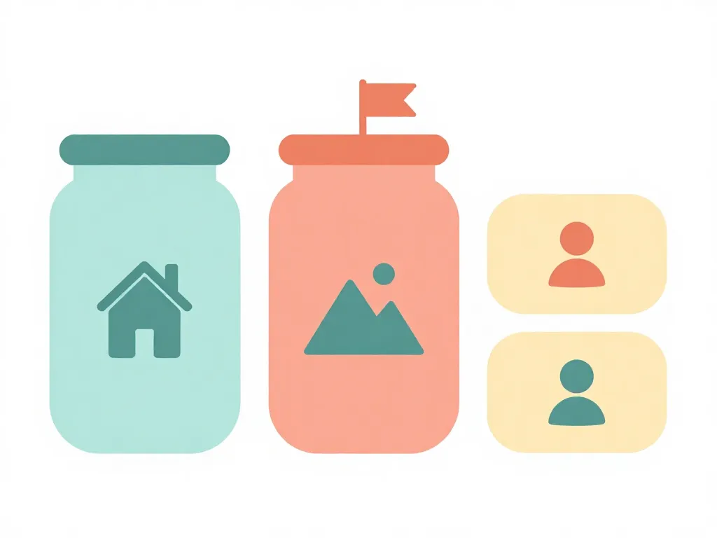 Illustration of a three-part budget framework showing shared expenses, shared goals, and individual discretionary allowances as labeled containers