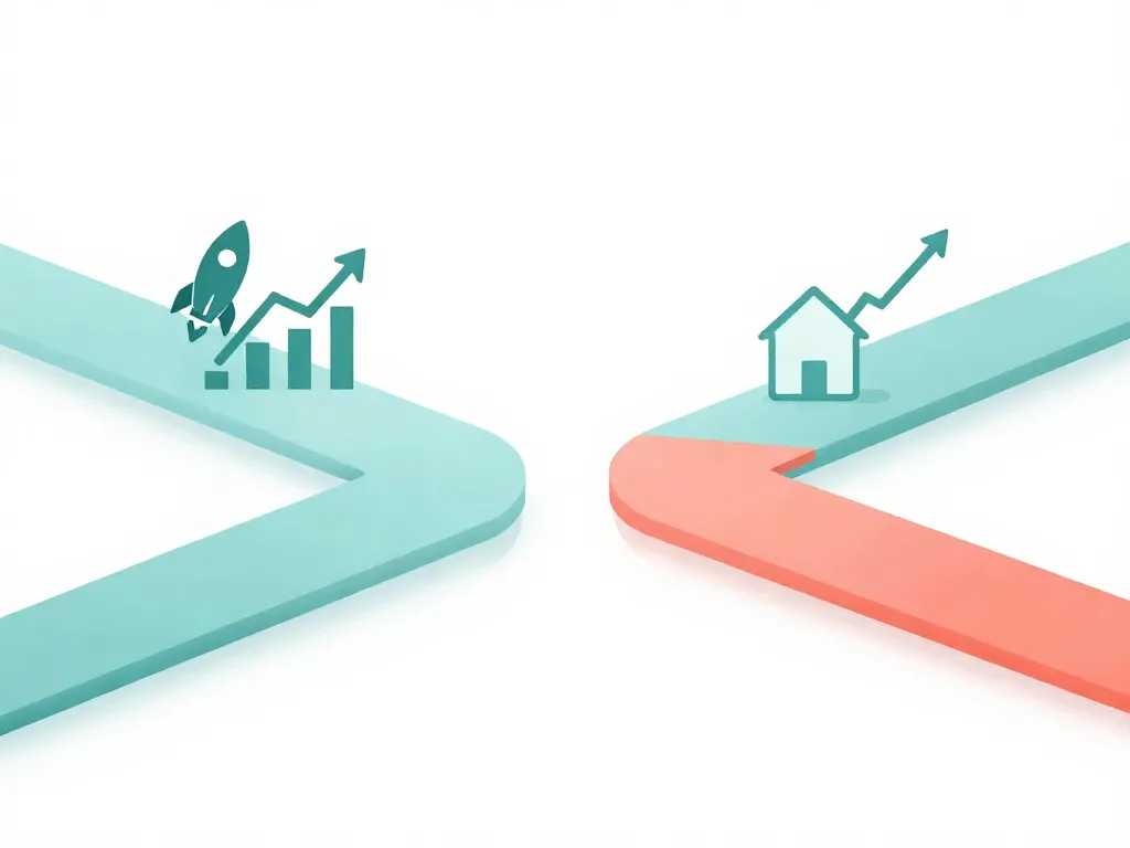 Illustration showing two diverging paths representing different cofounder visions for a startup